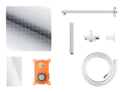 Natryskowy zestaw prysznicowy Corsan kwadratowa deszczownica z podtynkową baterią i funkcjonalną wylewką chrom