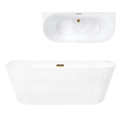 Wanna przyścienna MONO E029LSGL Slim 160 cm Korek klik klak Złoty
