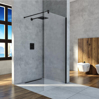 Ścianka prysznicowa narożna czarna Walk-In 85cm szkło 8mm