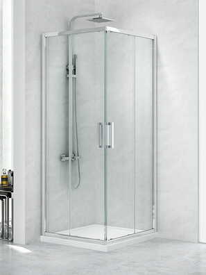 Kabina prysznicowa NEW PRAKTIC kwadratowa drzwi przesuwne podwójne 100x100x195 szkło czyste 6mm Active Shield