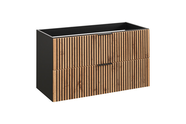 Szafka pod umywalkę 100 cm czarne ryfle dąb wotan XILO BLACK WOTAN 82-100, (3) - Xilo
