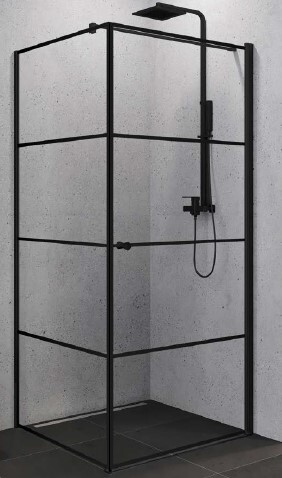 Kabina prysznicowa SUPERIA BLACK PRAWA kwadratowa 90x90 szkło czyste 6mm z powłoką - wzór czarne pasy, (1) - Kabiny prysznicowe