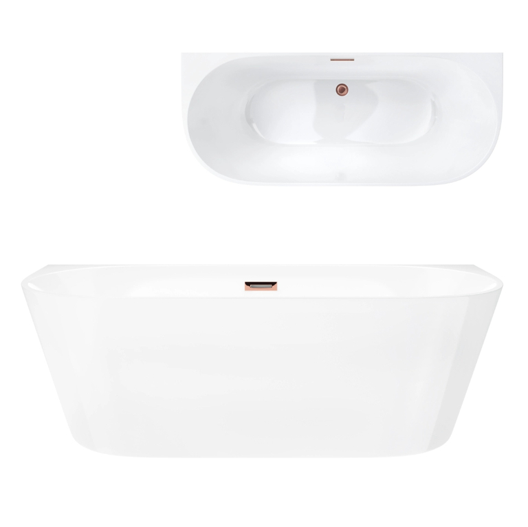 Wanna przyścienna MONO E029LSRG Slim 160 cm Korek klik klak Różowe Złoto