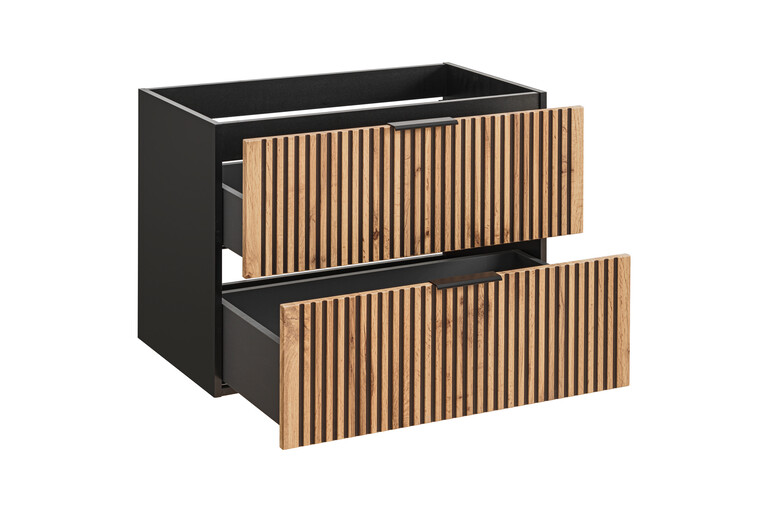 Szafka pod umywalkę 80 cm czarne ryfle dąb wotan XILO BLACK WOTAN 82-80, (4) - Xilo