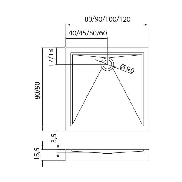 Brodzik prysznicowy CANTARE kwadratowy 80×80 cm – gł. 3 cm, (2) - Brodziki prysznicowe