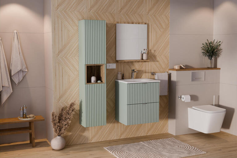 Słupek łazienkowy zielony 140x30 cm Comad Line Reed Green ryflowany front, (4) - Line Reed Green