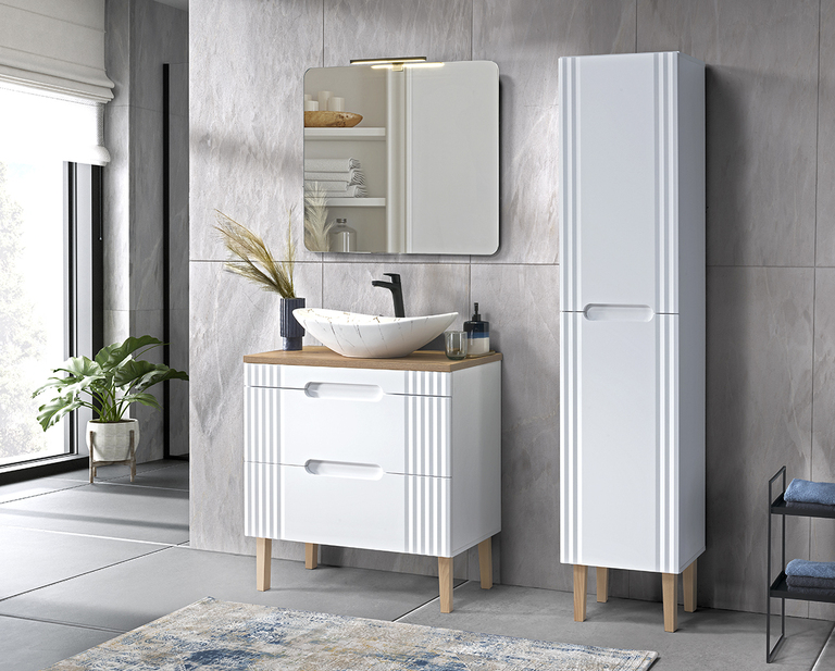 Biała szafka pod umywalkę 80 cm wisząca lub stojąca Comad Fiji 82-80, (2) - Fiji White