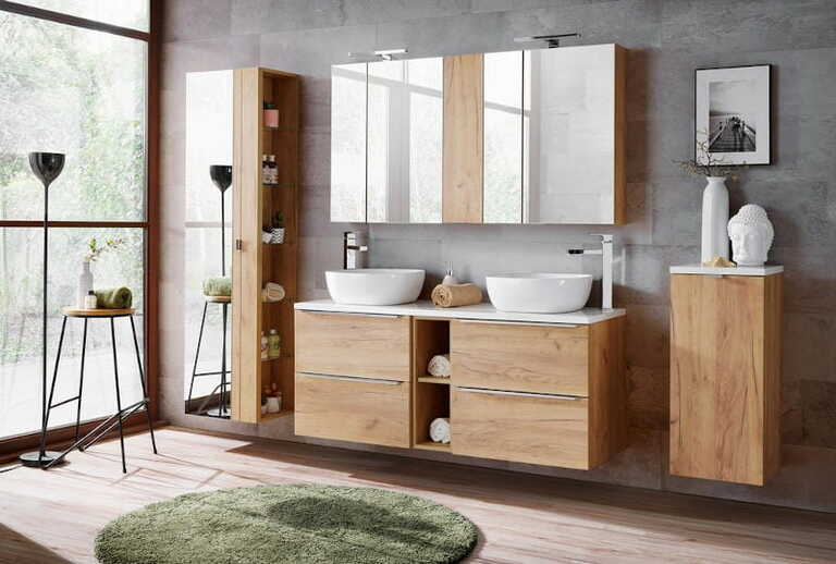 Nowoczesna szafka łazienkowa Capri Oak 842 z lustrem 60×75 cm – Dąb Craft Złoty, (4) - Capri Oak