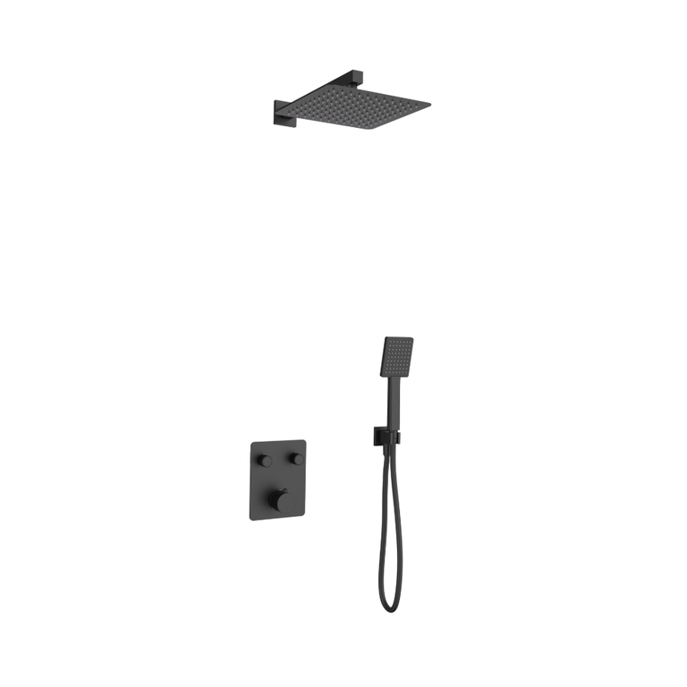 Zestaw prysznicowy podtynkowy ANGO Z02TBL Deszczownica 25cm Termostat Słuchawka prysznicowa Czarny, (1) - Deszczownice