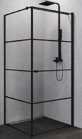 Kabina prysznicowa SUPERIA BLACK LEWA kwadratowa 90x90 szkło czyste 6mm z powłoką - wzór czarne pasy, (1) - Kabiny prysznicowe