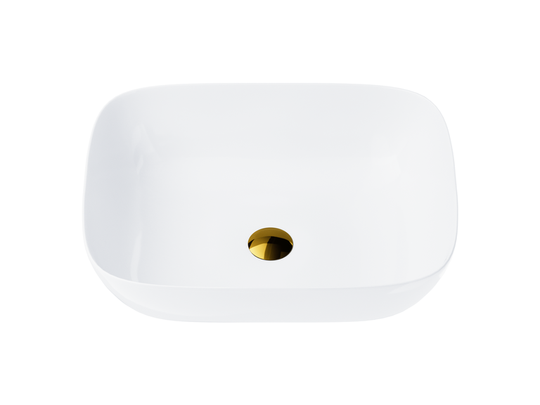 Umywalka nablatowa MONO prostokątna 500x400x145 mm z korkiem złotym, (1) - Umywalka nablatowa