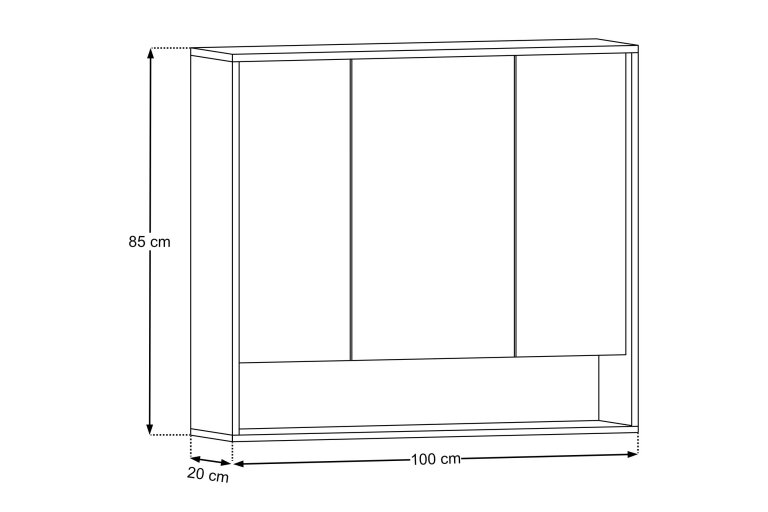 Wisząca Szafka Łazienkowa z Lustrem 100 cm (3 drzwi), (3) - Szafki łazienkowe