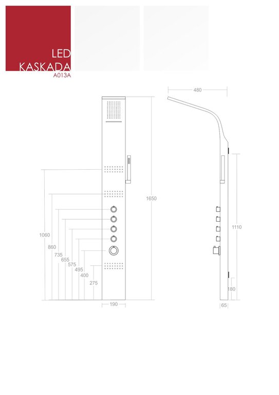Corsan Kaskada A014A dowolny kolor na zamówienie, (2) - Panele prysznicowe