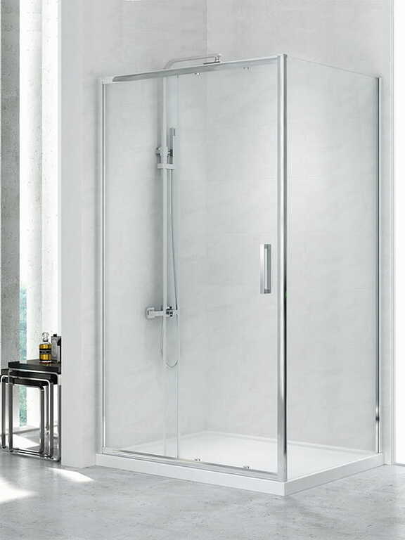 Kabina prysznicowa NEW CORRINA prostokątna drzwi przesuwne pojedyncze 110x90 szkło czyste 6mm Active Shield, (1) - Kabiny prysznicowe