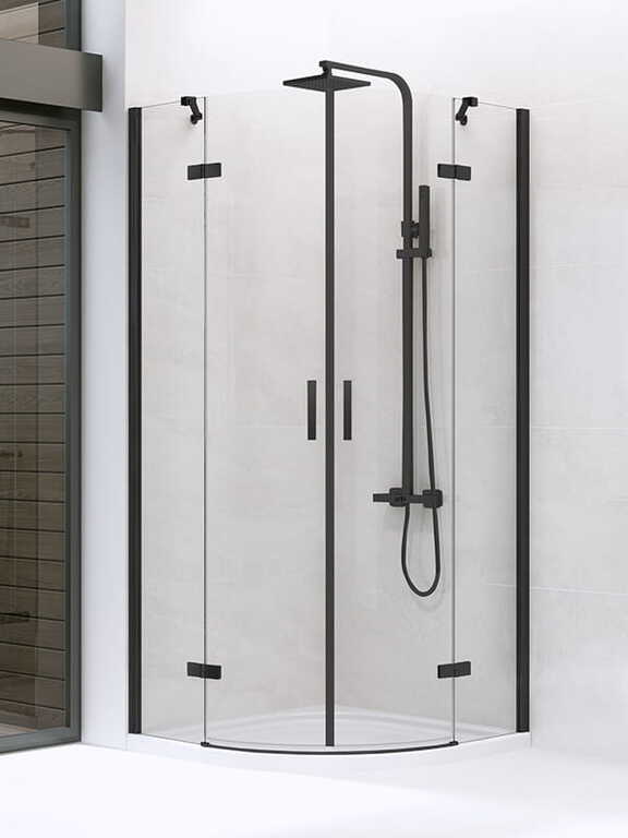 Kabina prysznicowa NEW MERANA BLACK półokrągła 100x100 drzwi uchylne podwójne czyste 6mm AS, (1) - Kabiny prysznicowe