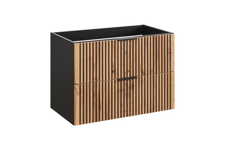 Szafka pod umywalkę 80 cm czarne ryfle dąb wotan XILO BLACK WOTAN 82-80, (3) - Xilo